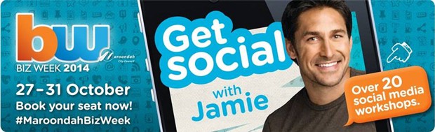 Maroondah City Council BizWeek 2014 banner promoting the Get Social with Jamie program