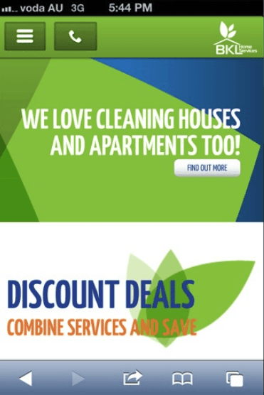 BKL Home Services website mobile homepage