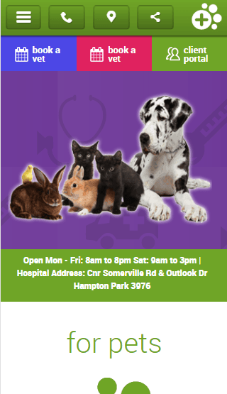 Hampton Park Veterinary Hospital website mobile homepage