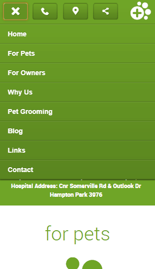 Hampton Park Veterinary Hospital website mobile practice information