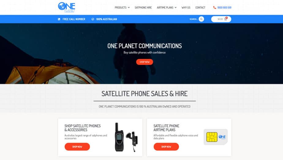 One Planet Communications ecommerce website desktop homepage