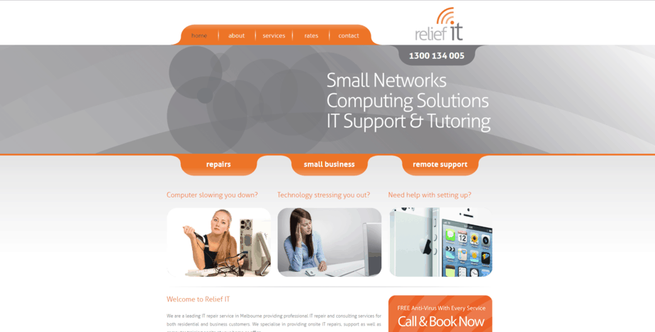 Relief IT website desktop homepage