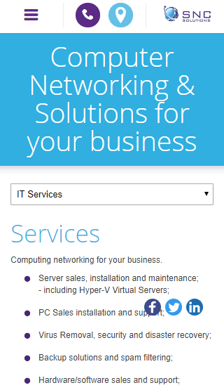 SNC Solutions website mobile service page