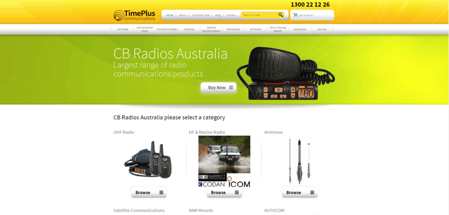 TimePlus Communications ecommerce website desktop homepage